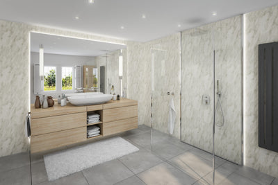 2 Sided Shower Wall Kit - Subtle Grey Marble - Floors To Walls